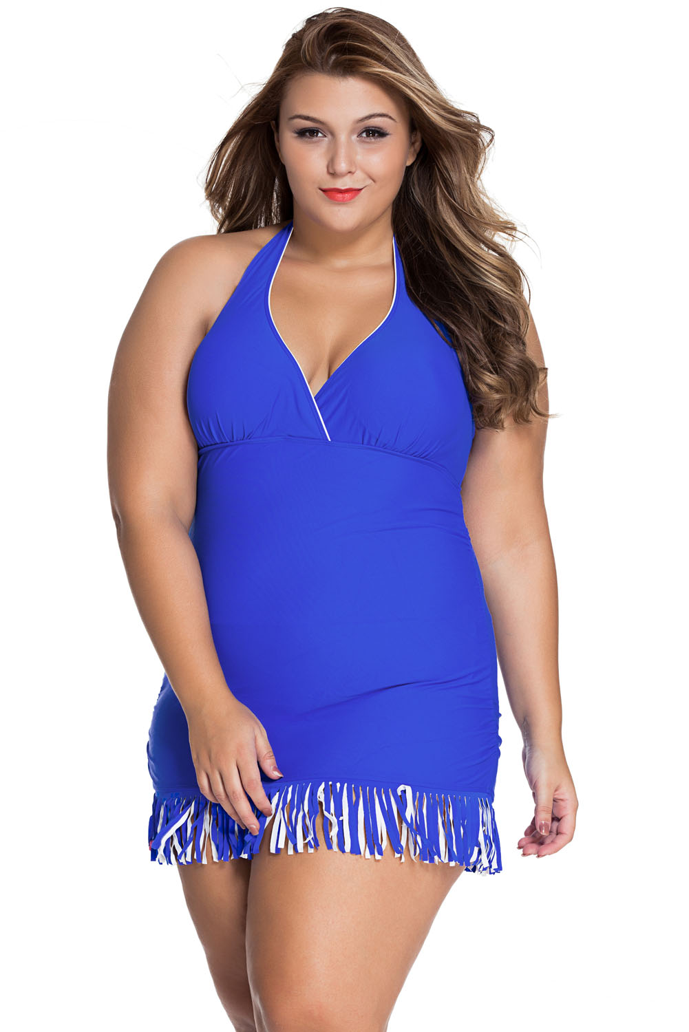 Синий купальник-платье с бахромойна юбке 