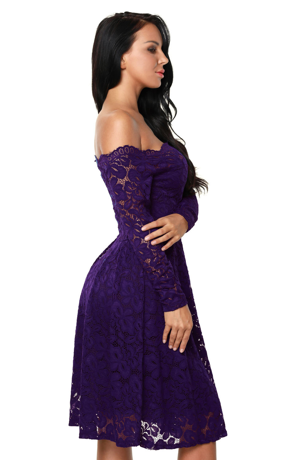 Вечернее платье Модель № 1183 до середины колена фиолетового цвета