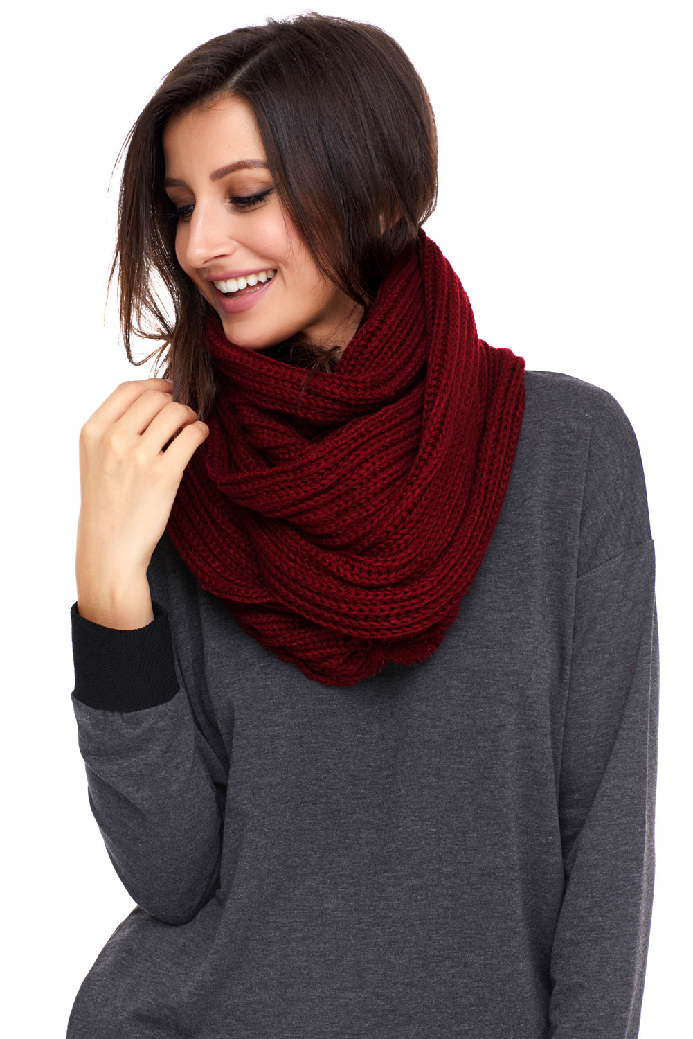 Современный шарф. Шарф. Вязаные шарфы. Трикотажный шарф. Бордовый шарф.
