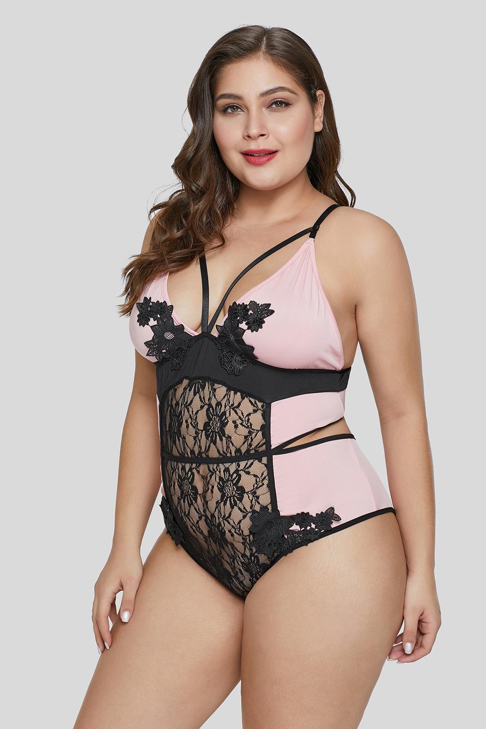 Floral Lace Applique Plus Size Teddy. 