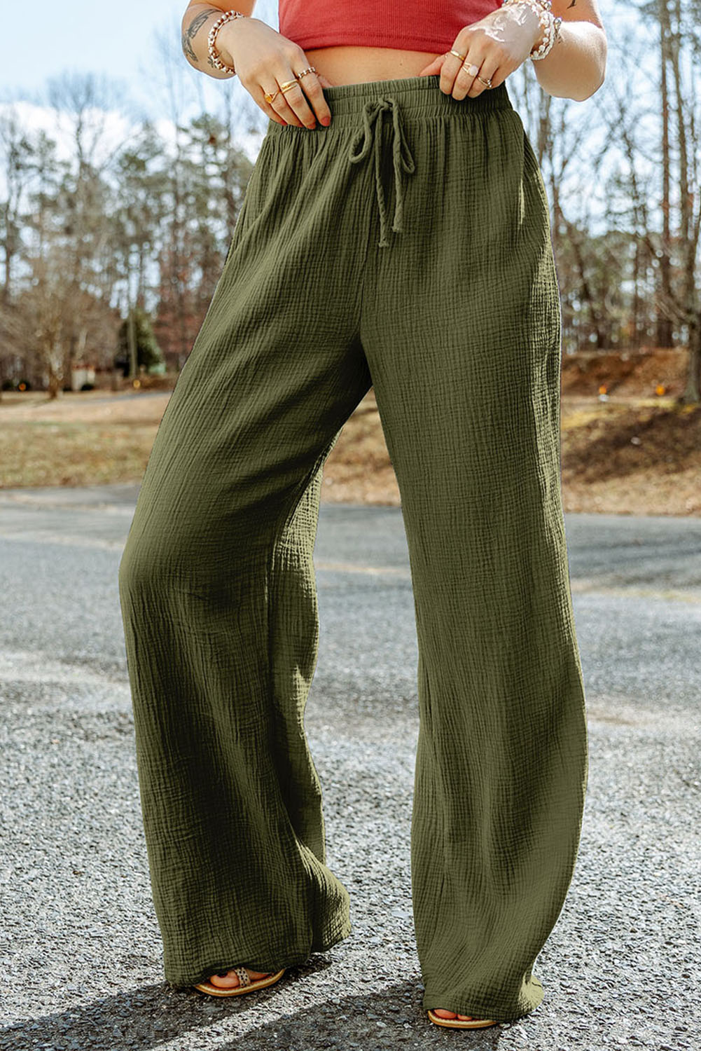 Зеленые свободные брюки из текстурированной ткани арт.1875791 - купить вЕкатеринбурге