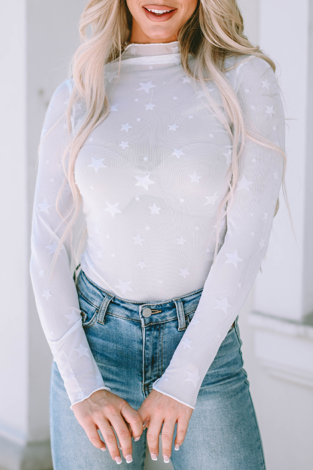 White mesh top with stars hotsell