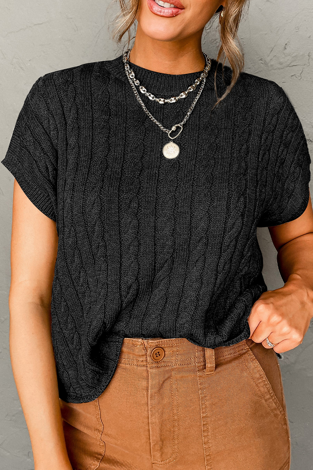 Short sleeve crewneck sweater outlet