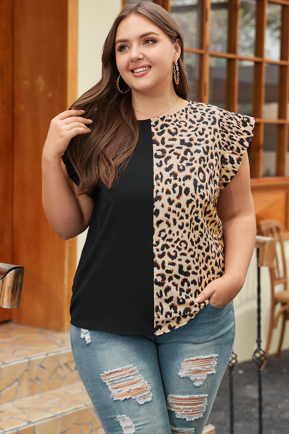 Flutter sleeve plus size top deals