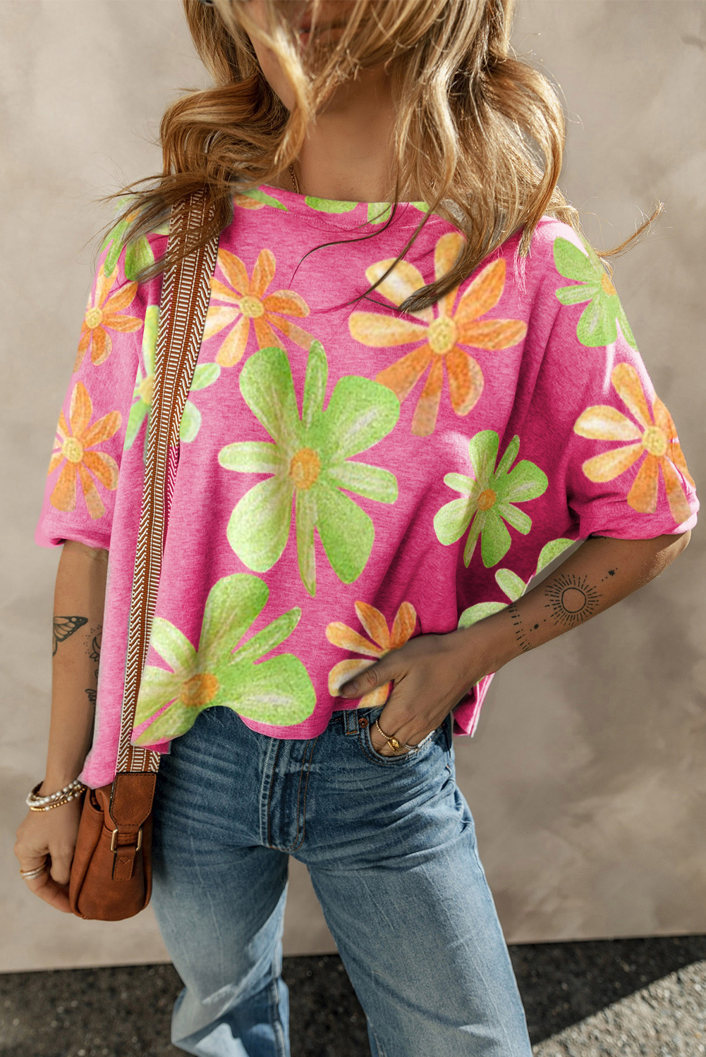Denim and flower t shirts hot sale