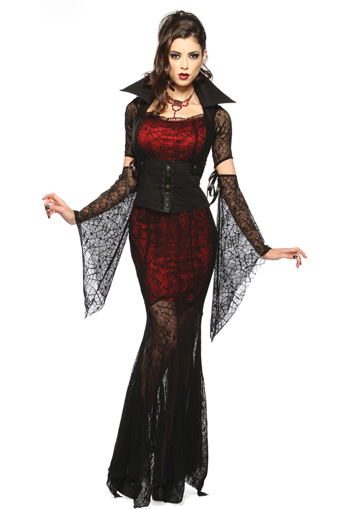 Красно-черный кружевной костюм Королева вампиров. 