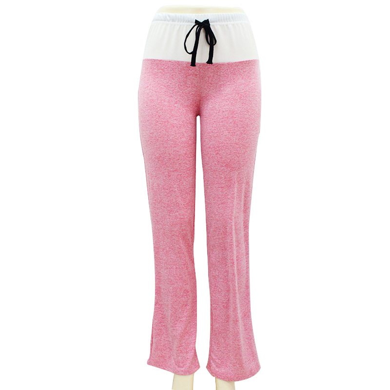 Розово-меланжевые штаны с широким белым поясом и шнурком в талии