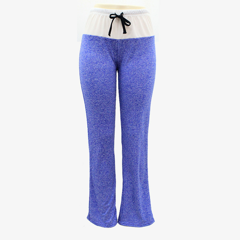 Сине-меланжевые штаны с широким белым поясом и шнурком в талии